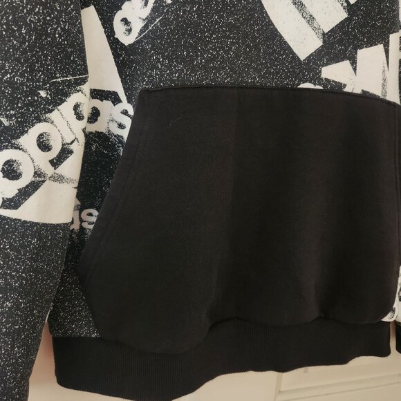 Adidas Black & White Pullover Hoodie Logo Print Comfy Casual Athletic Sporty - Picture 4 of 6
